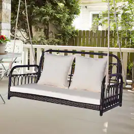 Costway - Patio Swing Chair 2-Person Hanging Seat Outdoor Wicker Loveseat Cushioned Porch - Mix Brown/Off White