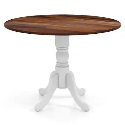 Front. SlickBlue - Solid Wood Round Dining Table with Sturdy Legs for Kitchen - Brown, White.