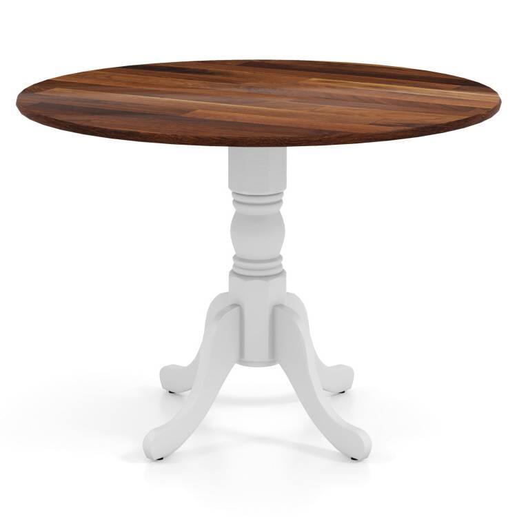 SlickBlue - Solid Wood Round Dining Table with Sturdy Legs for Kitchen - Brown, White