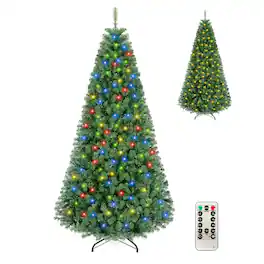 Costway - 7 FT Pre-Lit Artificial Christmas Tree with 1181 Dense Branch Tips, 500 LED Lights - Green