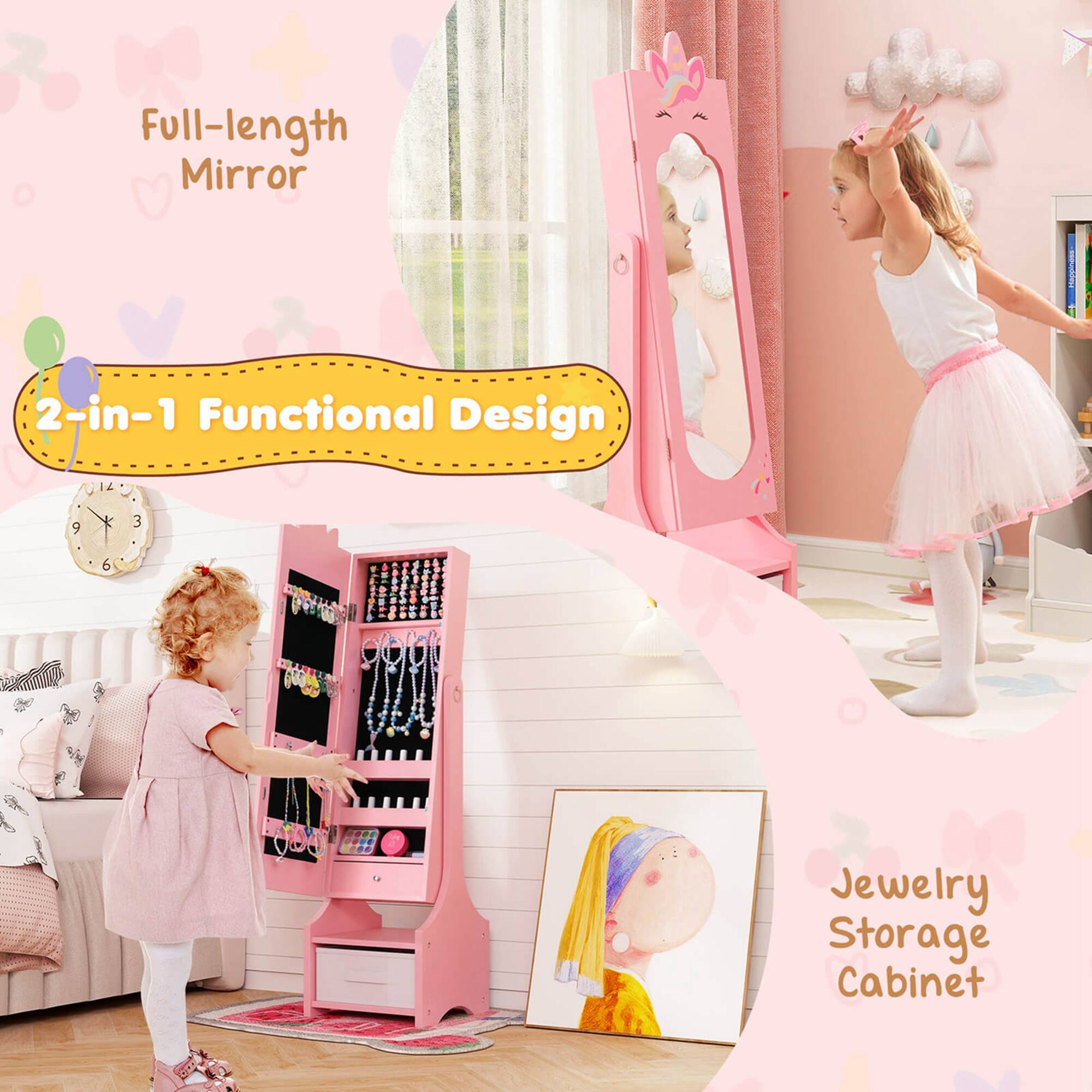 Full-length Mirror | 2-in-1 Functional Design | Jewelry Storage Cabinet