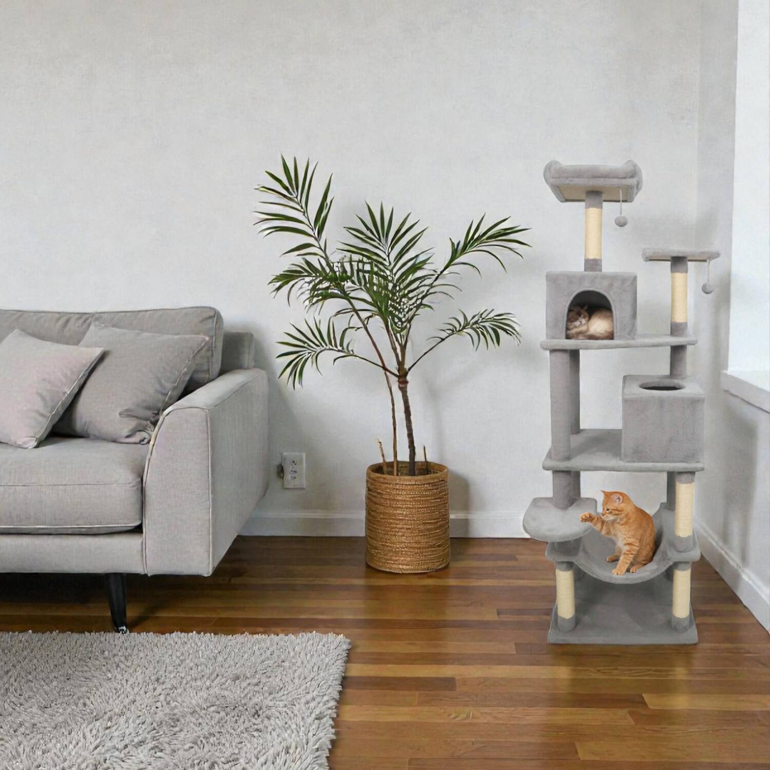 Front. BreeBe - Multi-Tier Cat Tree Featuring Two Cat Condos and Padded Perch - Gray.