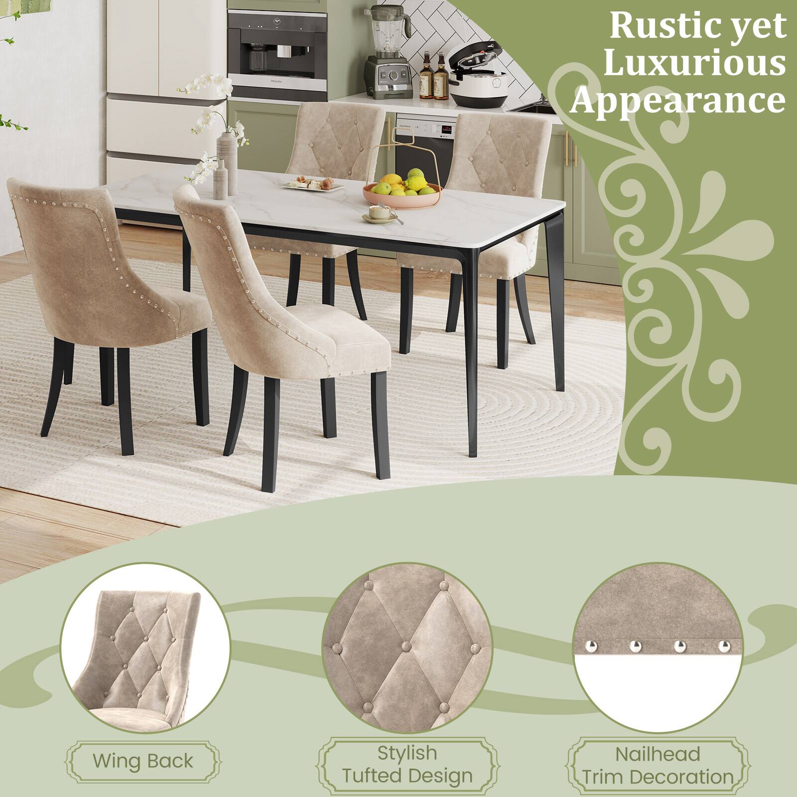 Rustic yet Luxurious Appearance

Wing Back

Stylish Tufted Design

Nailhead Trim Decoration