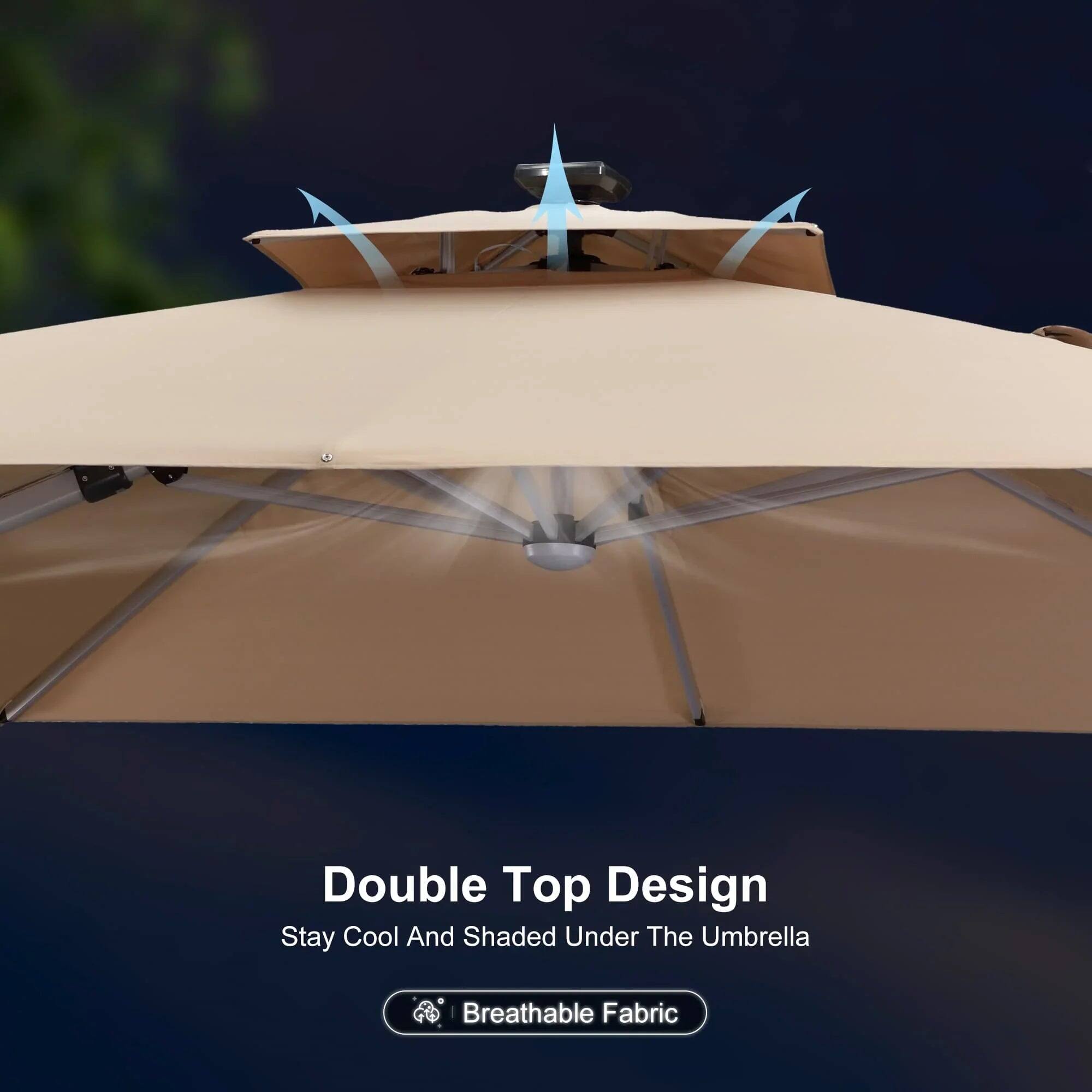 Double Top Design  
Stay Cool And Shaded Under The Umbrella  
Breathable Fabric