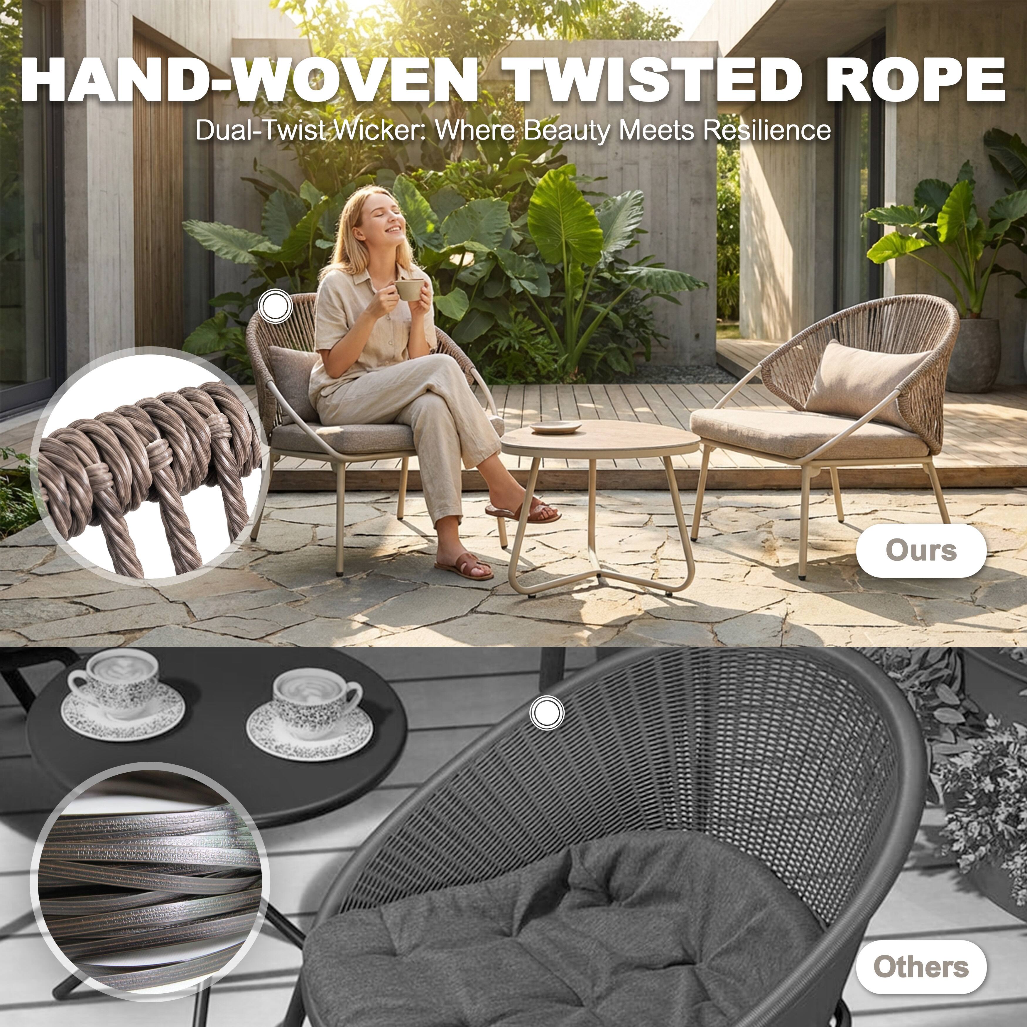 HAND-WOVEN TWISTED ROPE  
Dual-Twist Wicker: Where Beauty Meets Resilience  

Ours  
Others