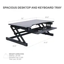 Rocelco - 32" Height Adjustable Standing Desk Converter with Floor Stand BUNDLE - Black