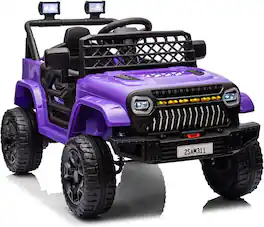 GARVEE - 12V Kids Ride-On Truck, Electric Car with Remote Control, Dual 30W Motors, Suspension, LED Lights & Music - Purple