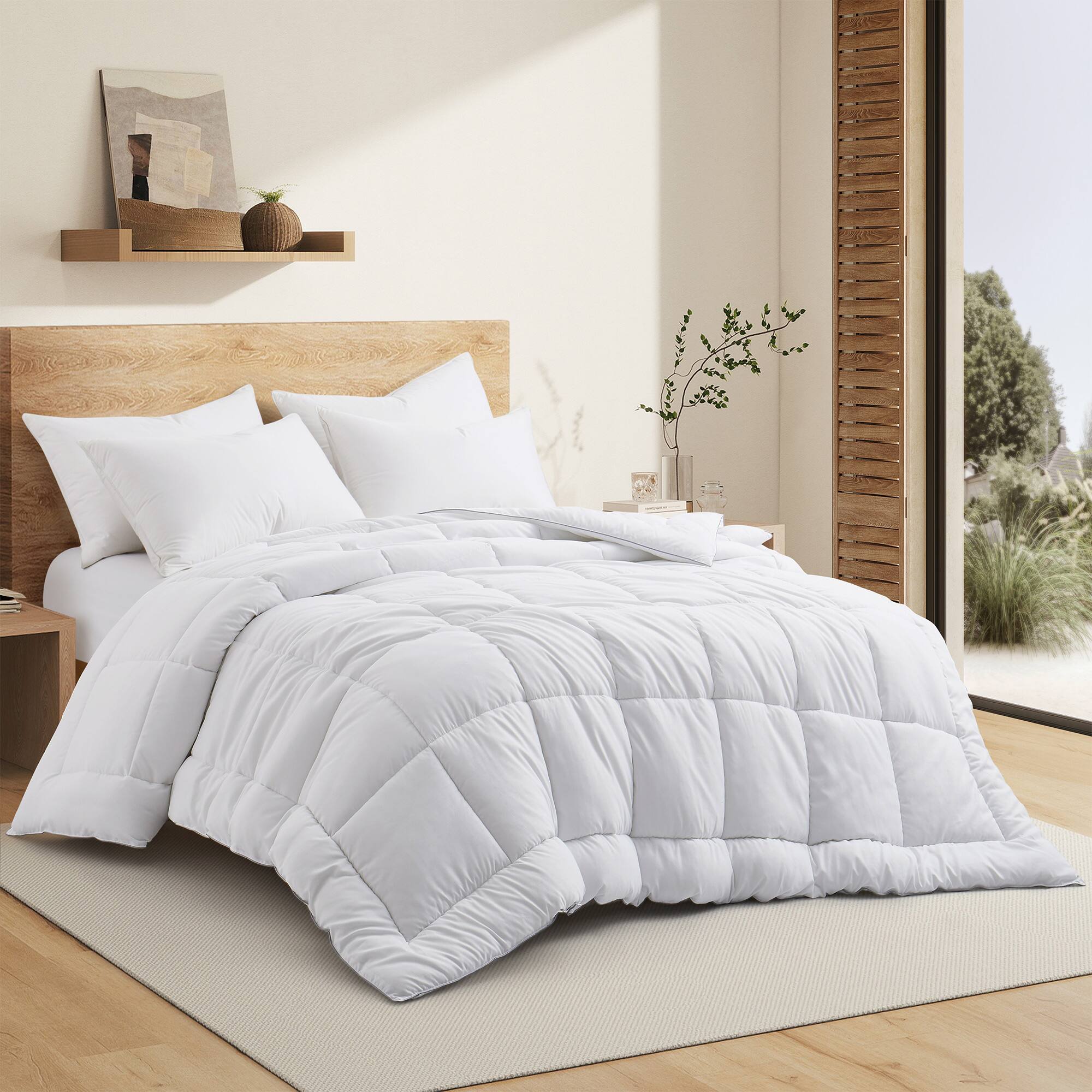 Angle. Peace Nest - Peace Nest All-Season Fluffy Down Alternative Comforter Embossed Duvet Insert with Corner Tabs - White.