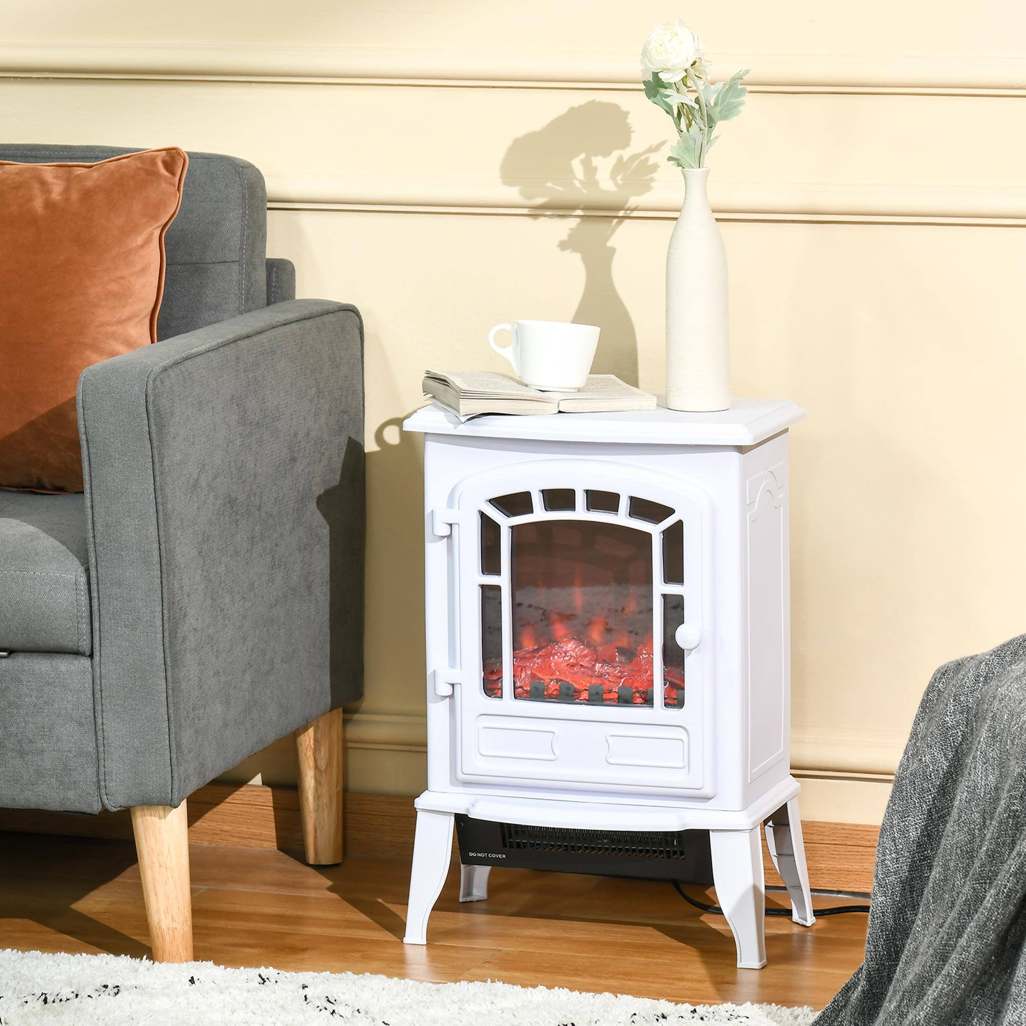 Alt View 4. Resenkos - Electric Fireplace Heater, Realistic Flame Effect Overheat Protection, White - White.