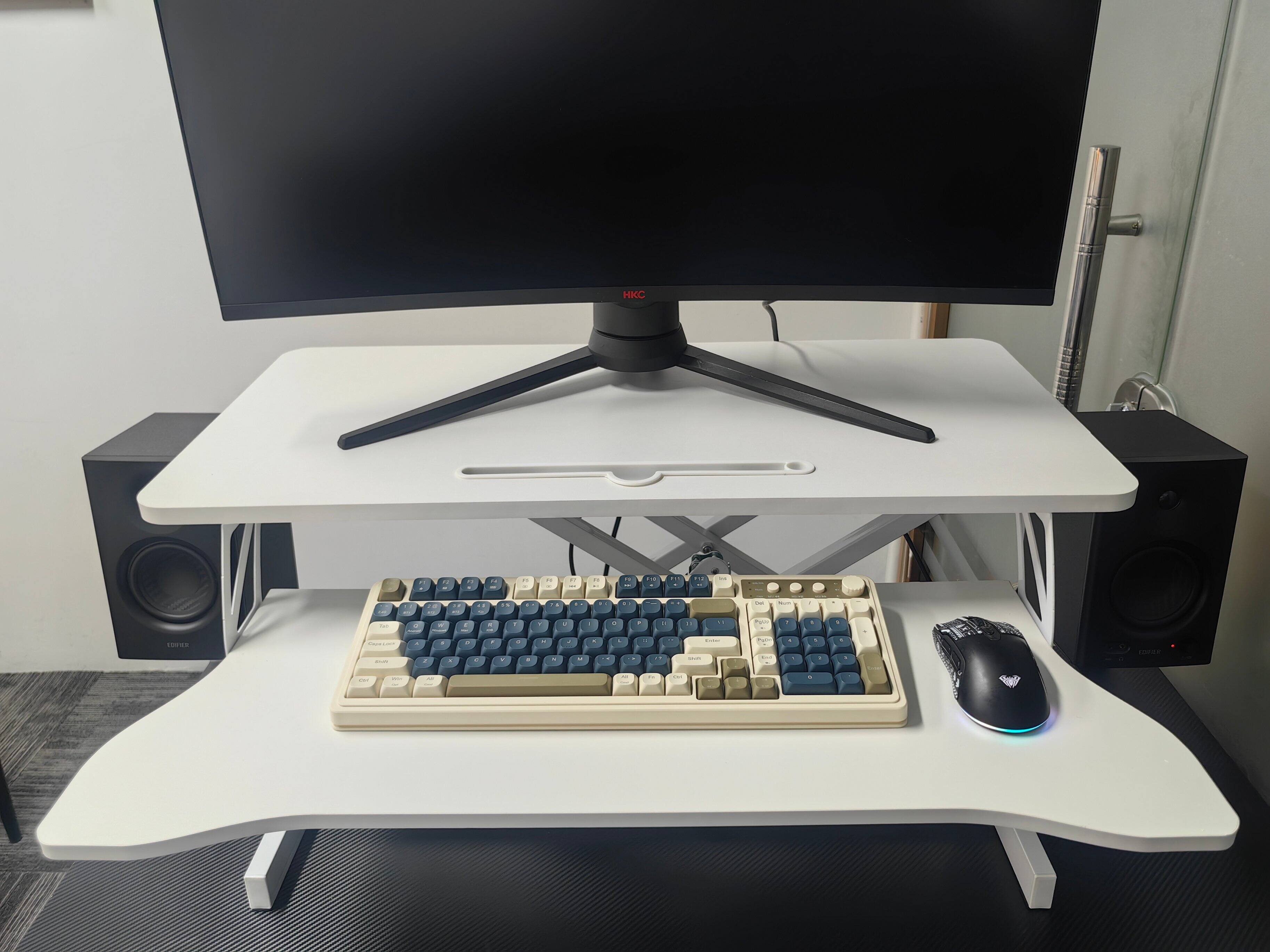 Alt View 6. PexFix - 32 in. Adjustable Sit-to-Stand Desk Converter, Dual Monitor & Laptop Workstation with Wide Keyboard Tray - White.