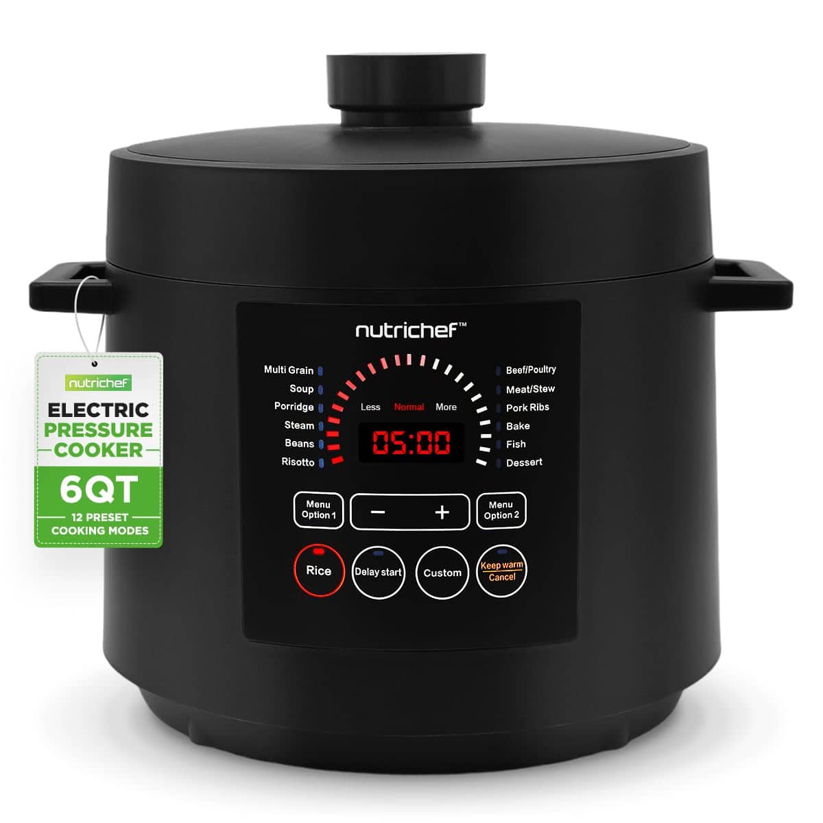 NutriChef - Electric Pressure Cooker, 6 Qt, 9 Function Digital Cooker with Adjustable Time & Temperature (NCHS60ZB) - Black