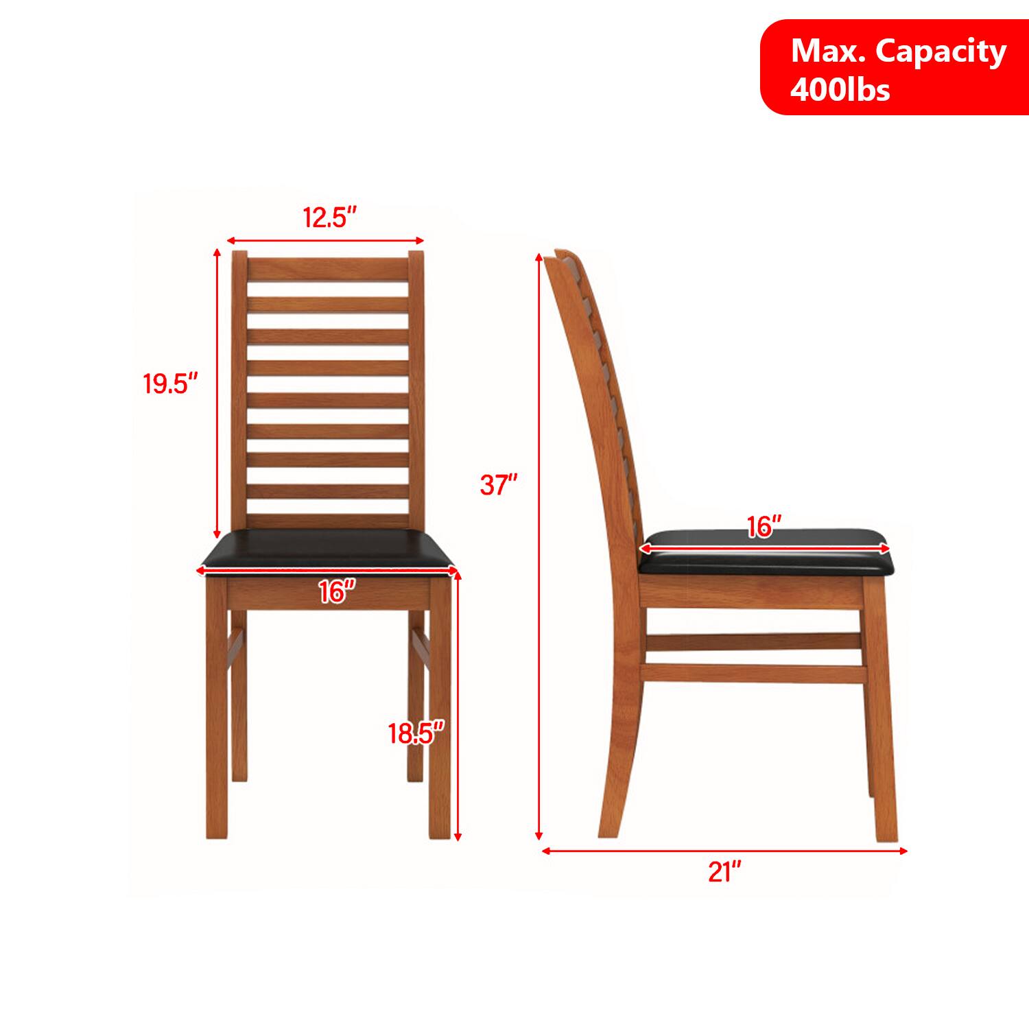 Max. Capacity 400lbs  
12.5"  
19.5"  
37"  
16"  
16"  
18.5"  
21"