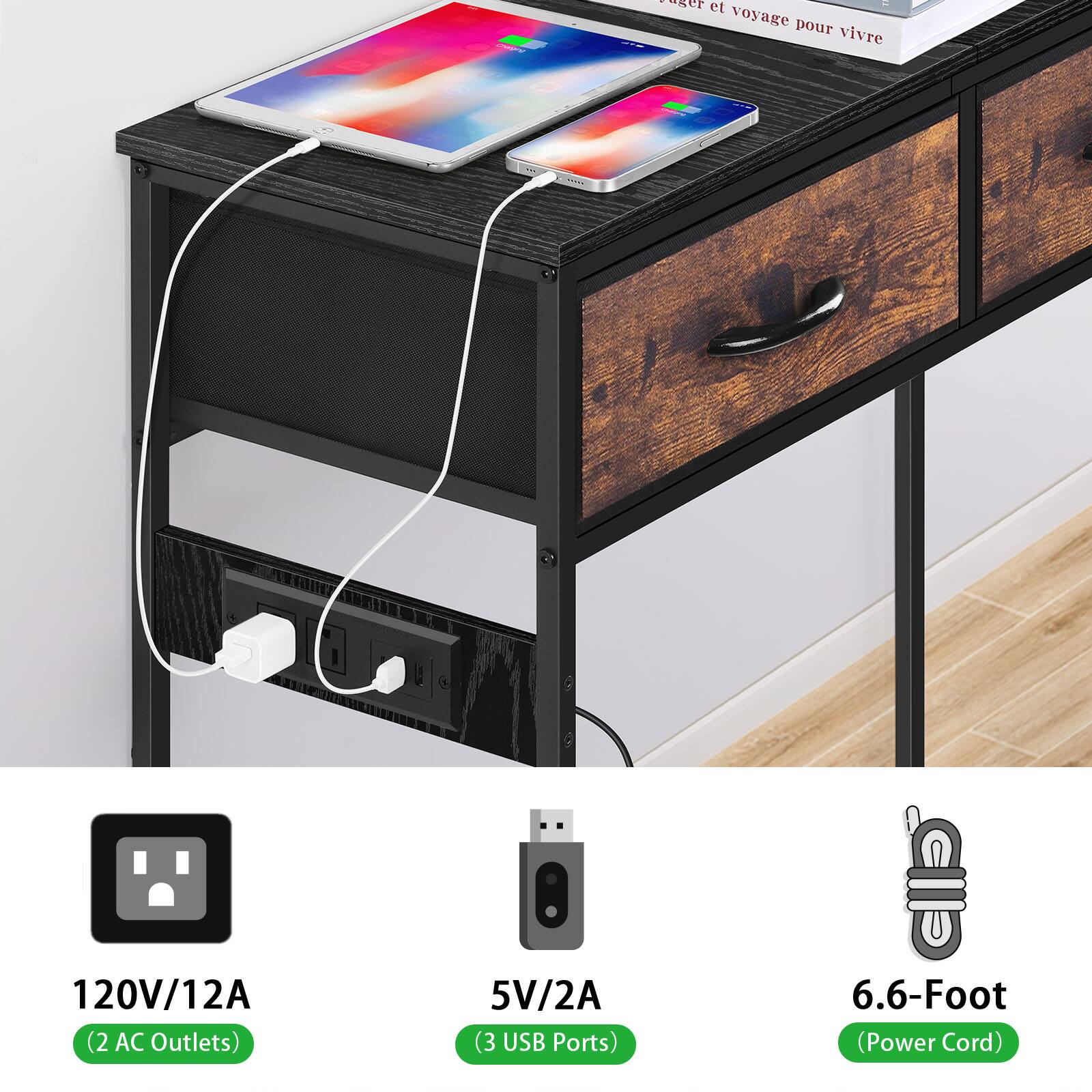 120V/12A (2 AC Outlets) 5V/2A (3 USB Ports) 6.6-Foot (Power Cord)