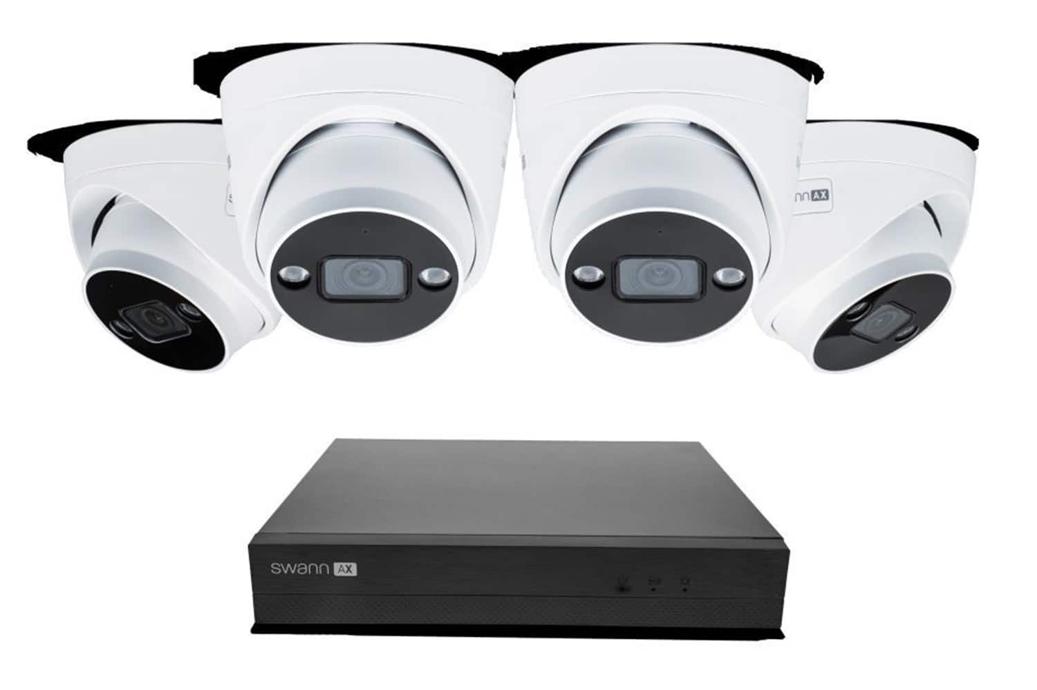 Front. Swann - Swann AdvancedX Wired NVR 4K Security Camera System, 8 CH, 4 PoE Dome Cameras Outdoor, 1TB, Night Vision, Motion Detect - White.