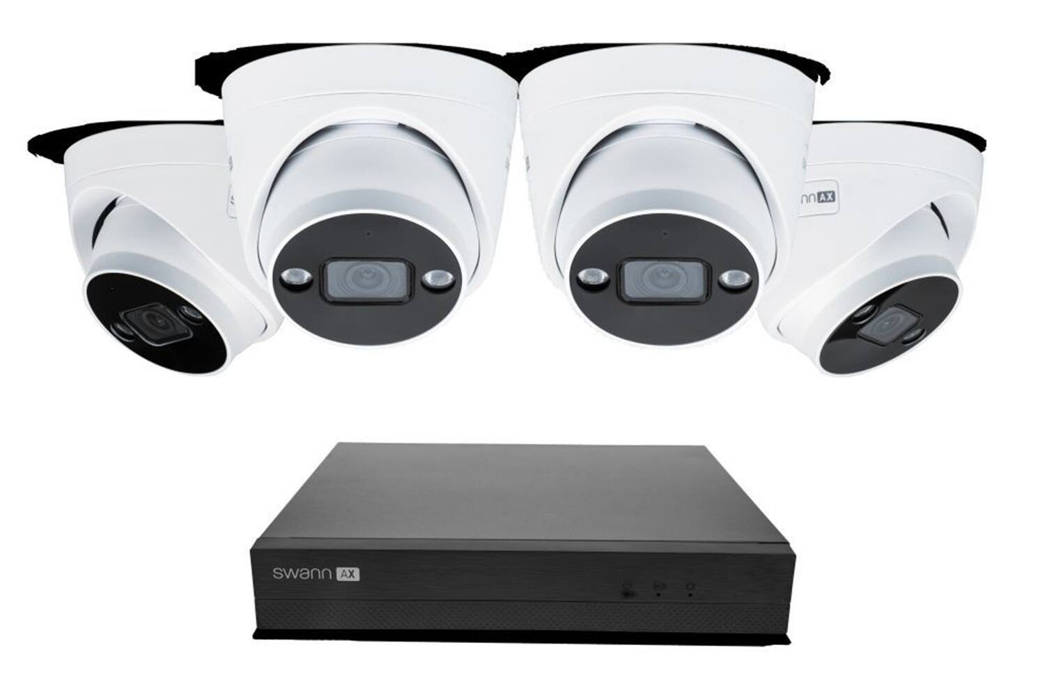 Front. Swann - Swann AdvancedX Wired NVR 4K Security Camera System, 8 CH, 4 PoE Dome Cameras Outdoor, 1TB, Night Vision, Motion Detect - White.