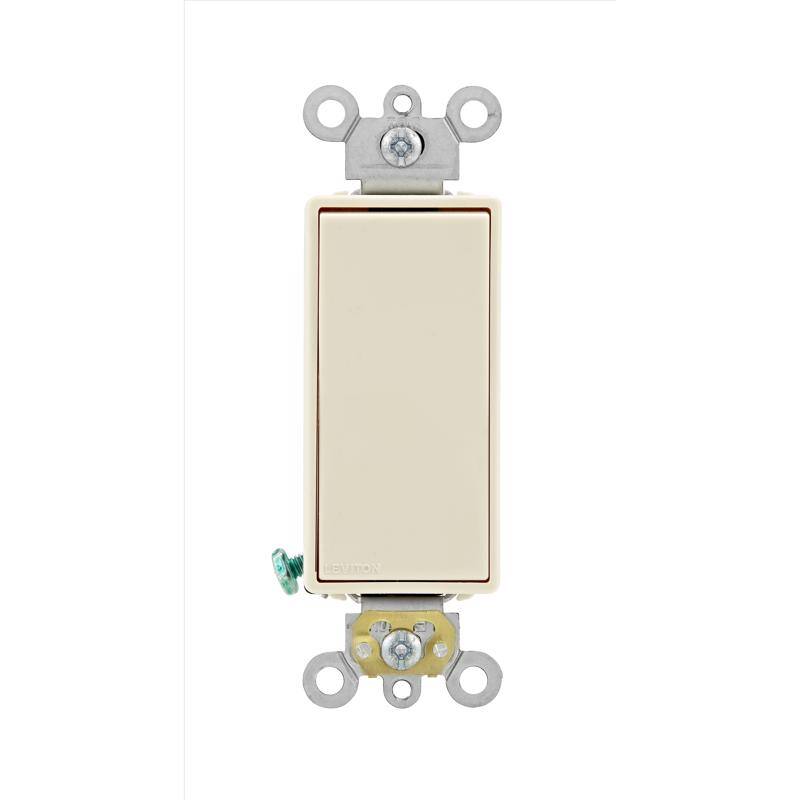 Angle. Leviton - Leviton Decora 20 amps Single Pole Rocker AC Quiet Switch Light Almond 1 pk - Light Almond.