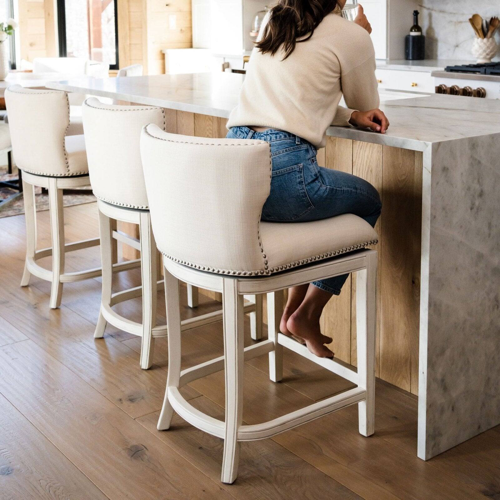 Left. Maven Lane - 26" Hugo Counter Stool in White Oak Finish with Fabric Upholstery - White Oak.