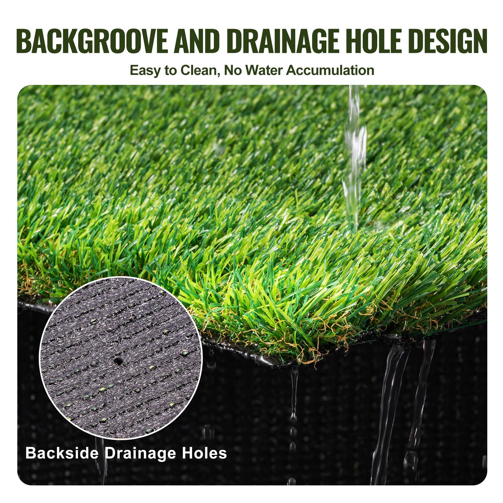 BACKGROOVE AND DRAINAGE HOLE DESIGN  
Easy to Clean, No Water Accumulation  

Backside Drainage Holes