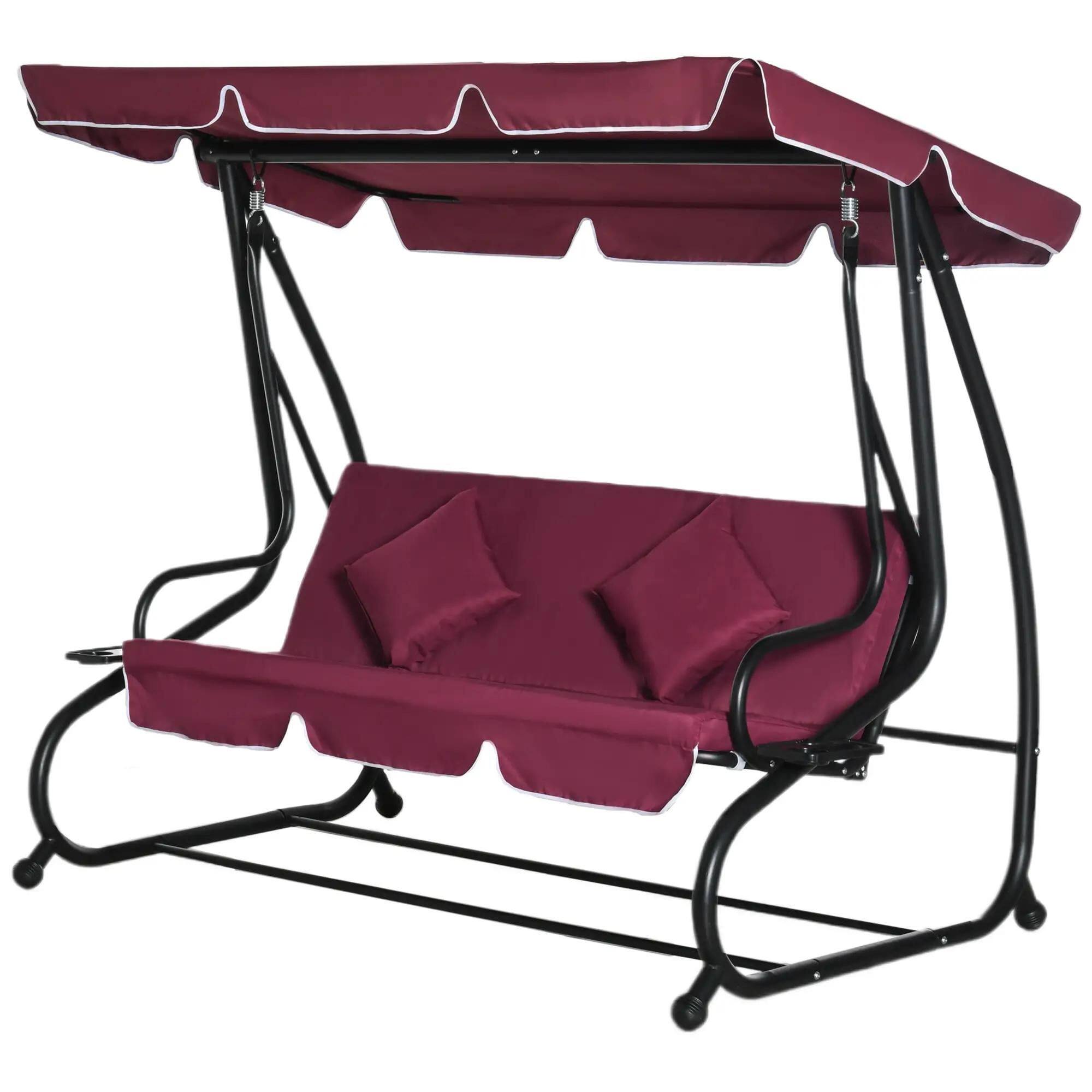 Left. Resenkos - Resenkos 3-Seat Swing Chair, Convertible Flatbed Glider With Adjustable Canopy, Wine Red.