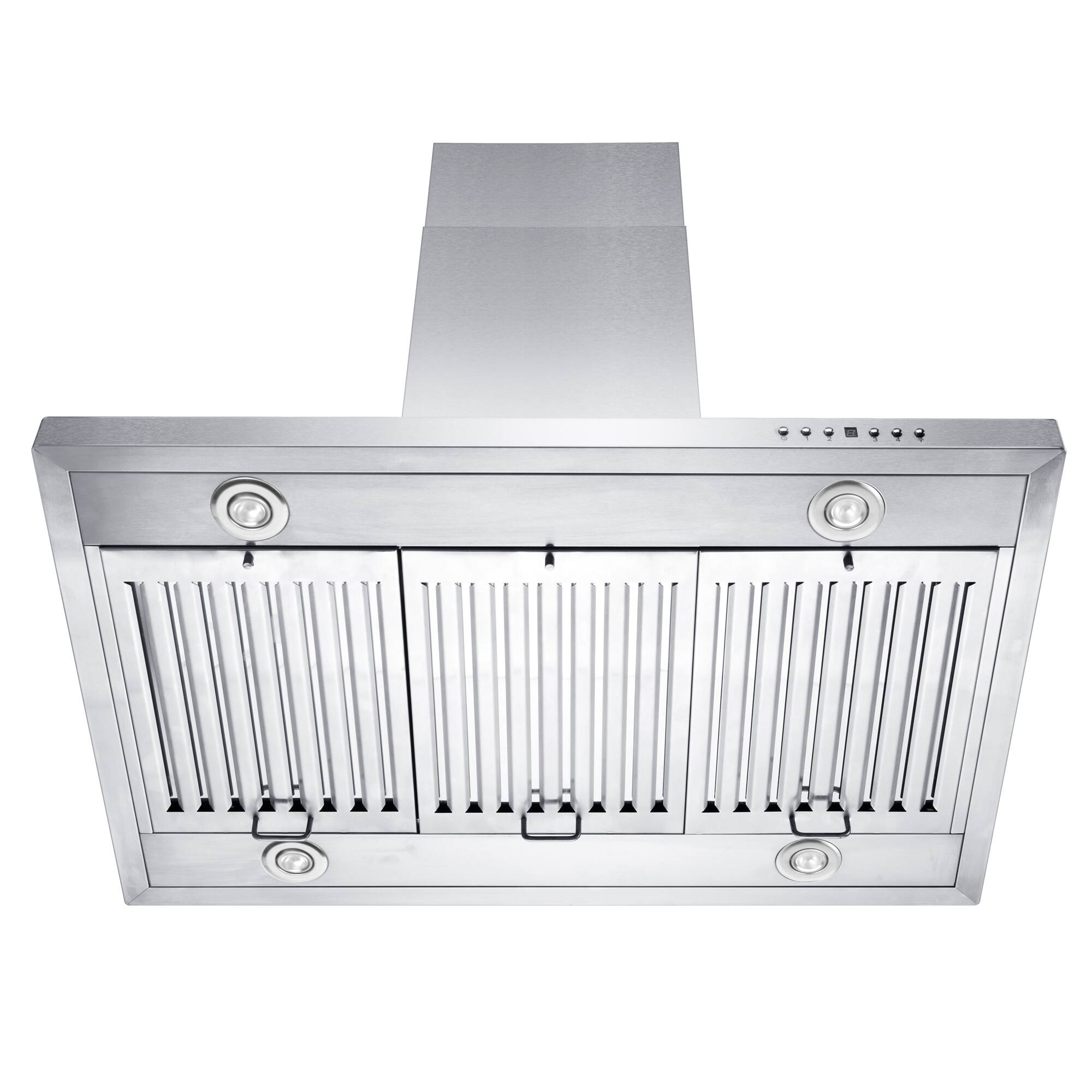 Left. ZLINE - 36" Externally Vented Range Hood - Stainless steel.