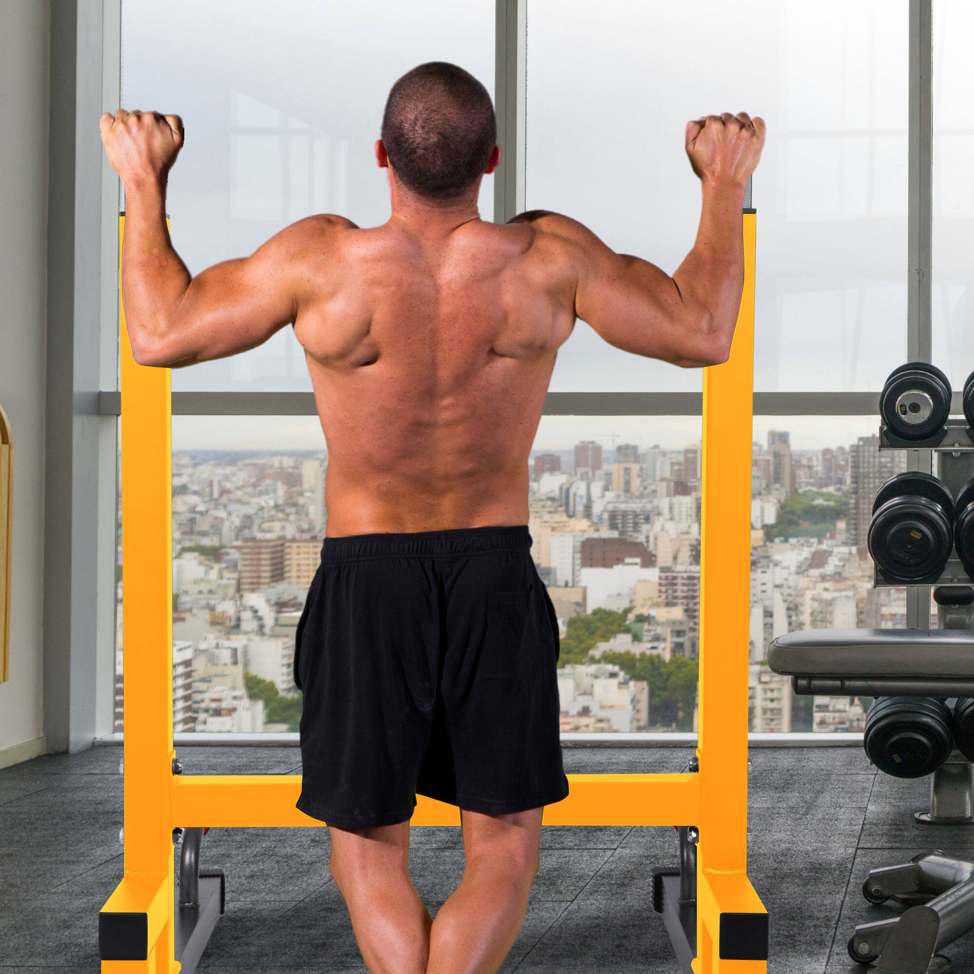 Alt View 3. BalanceFrom Fitness - BalanceFrom Multi-Function Home Gym Exercise Dip Stand, 500lb Capacity, Yellow - Yellow.