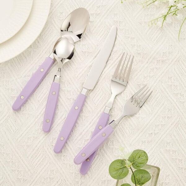 Alt View 2. Furno Fusion - Flatware Set With Rivet Lilac Handle - Lilac.