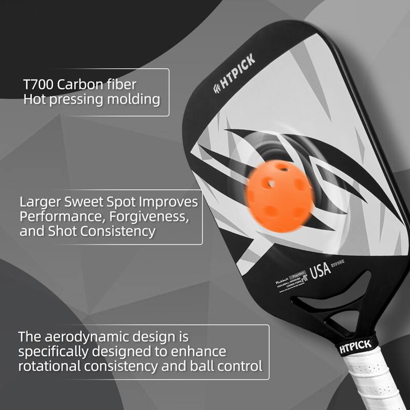 T700 Carbon fiber  
Hot pressing molding  

Larger Sweet Spot Improves Performance, Forgiveness, and Shot Consistency  

The aerodynamic design is specifically designed to enhance rotational consistency and ball control  

HTPICK  
USA