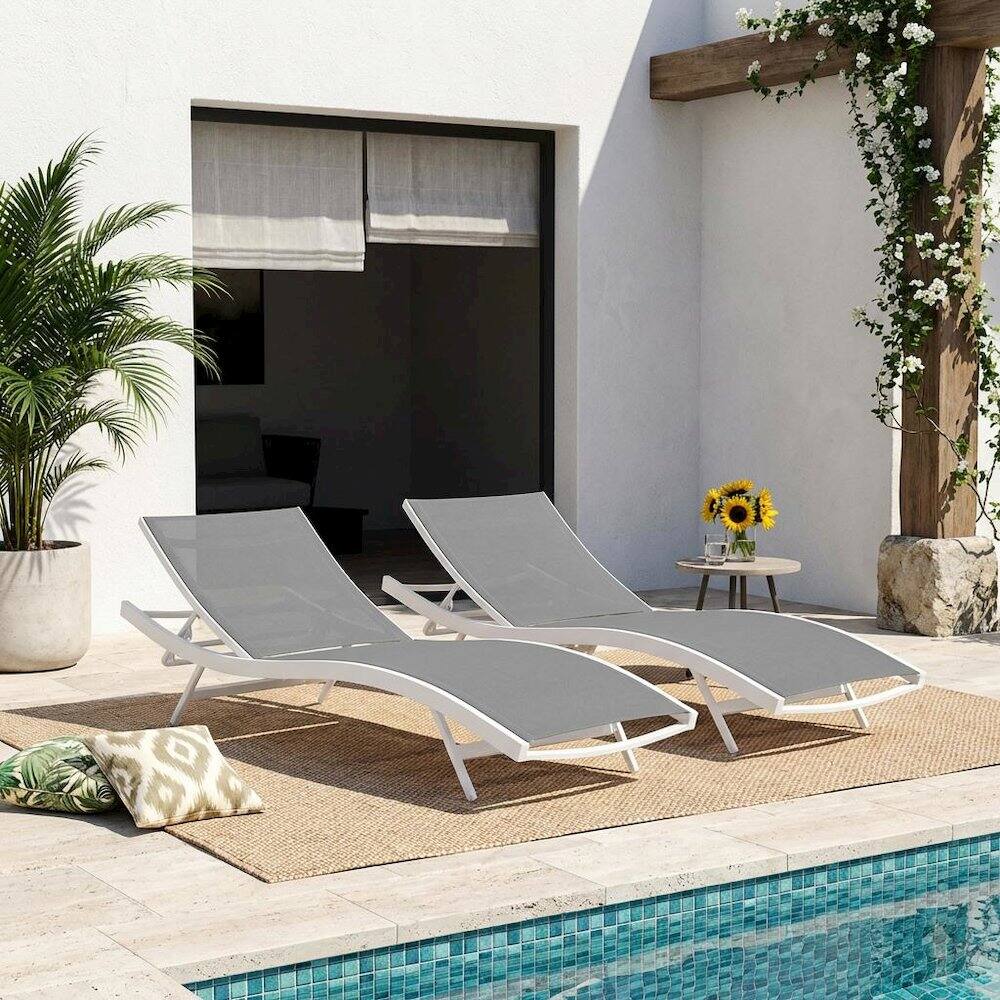 Left. Outdoor Escape - Outdoor Patio Chaise Lounge Set Of 2 With Comfortable Design And Durable Frame - White.