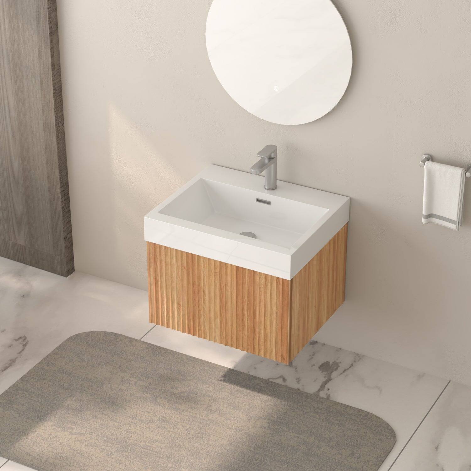 Alt View 4. Boyel Living - 24 in Wall-Mounted Bathroom Vanity with Integrated Basin Plywood Cabinet Minimalist Floating Acacia Finish - Acacia.