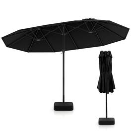 Costway - 15FT Double-Sided Twin Patio Umbrella Sun Shade Outdoor Crank Market Base - Black