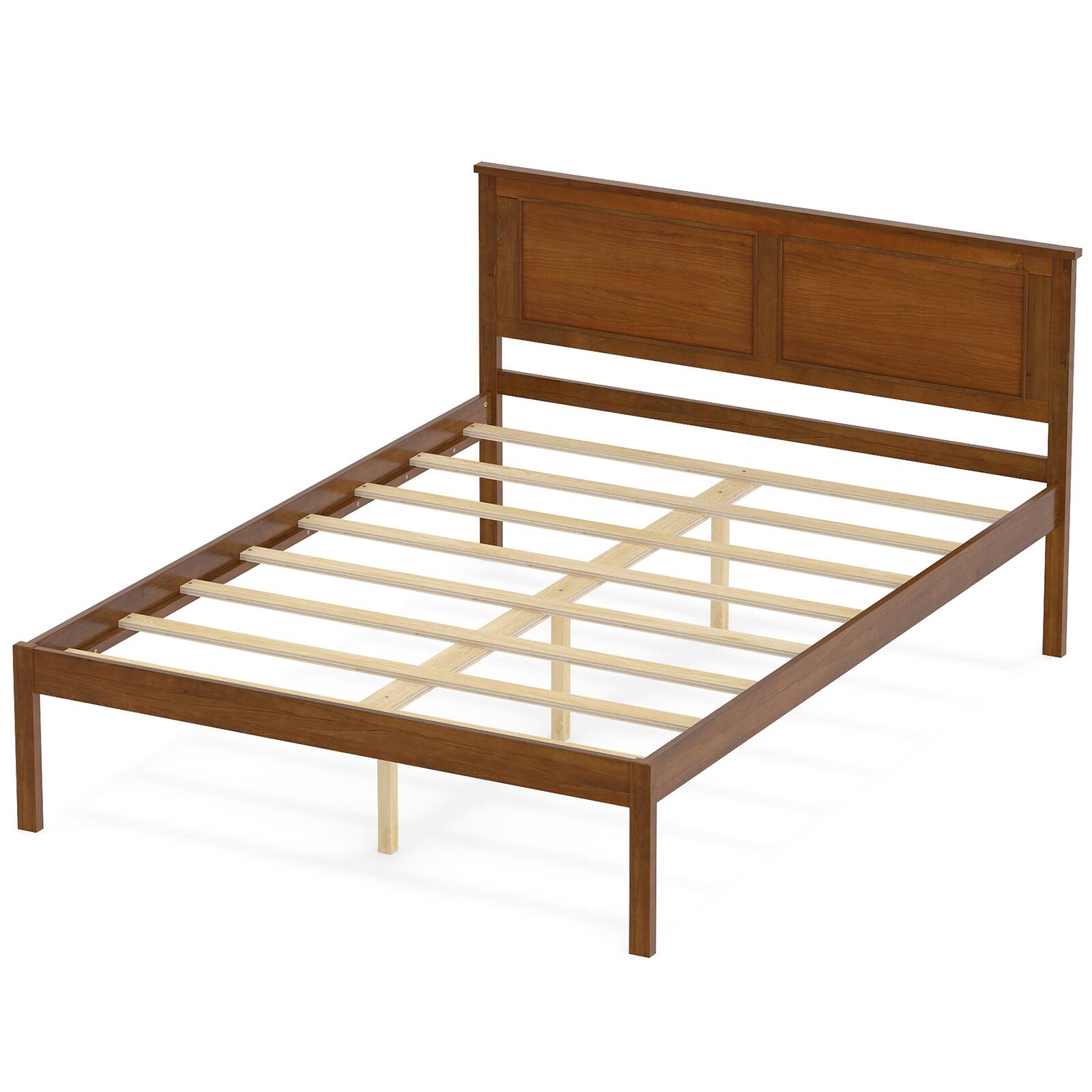 Alt View 9. Gymax - Gymax Full Size Bed Frame Farmhouse Wooden Platform Bed w/Headboard Under-Bed Storage - Brown.
