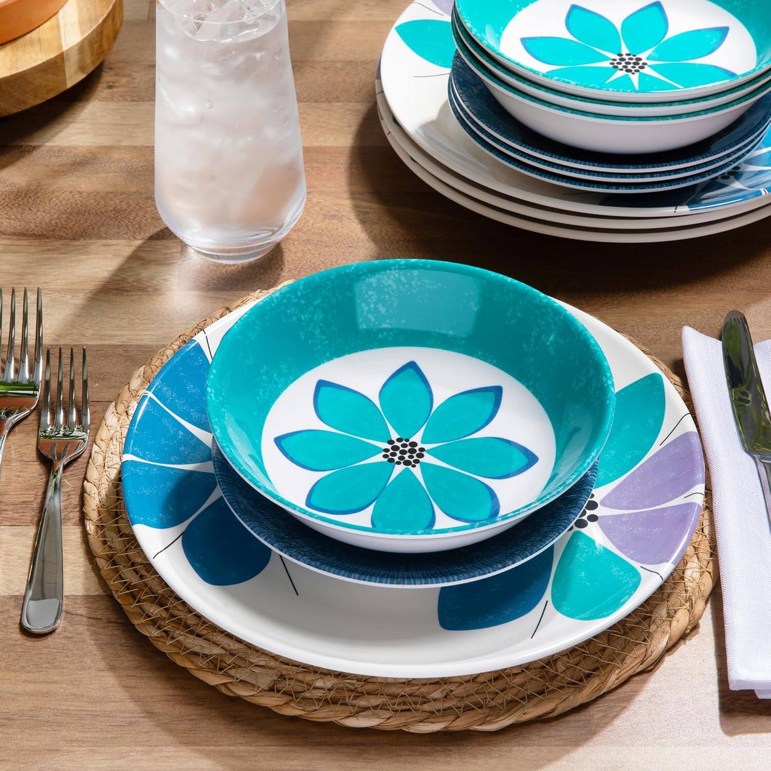 Left. Larder & Vine - 12-Piece Cathrineholm™ Dinnerware Set for 4, Made from 100% BPA-Free Melamine - Capri.