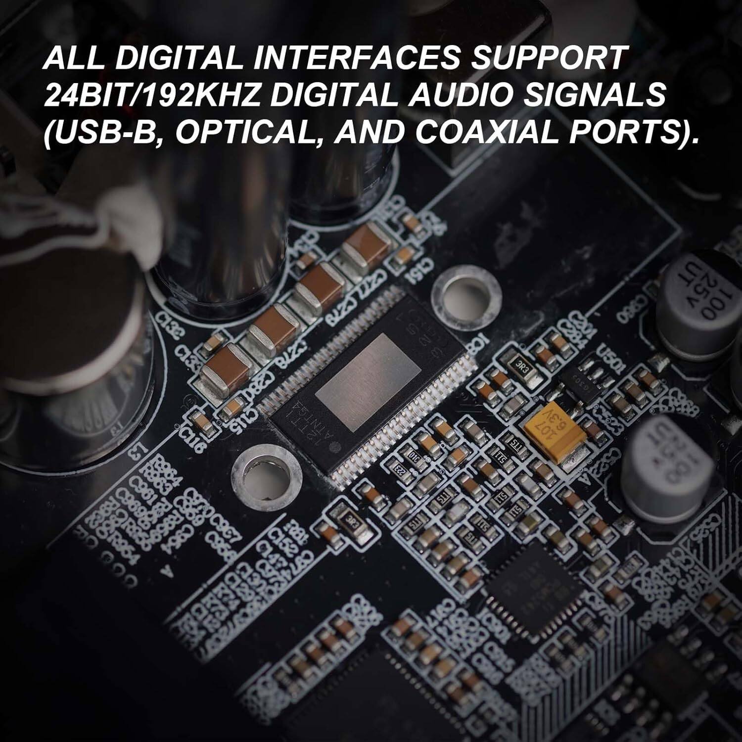 ALL DIGITAL INTERFACES SUPPORT 24BIT/192KHZ DIGITAL AUDIO SIGNALS (USB-B, OPTICAL, AND COAXIAL PORTS).