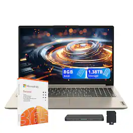 Lenovo - IdeaPad 1 15.6" HD Laptop,Intel N4500,8GB RAM,256GB SSD+128GB eMMC+1TB Dock Set,1 Year Office 365,Win 11 - Sand