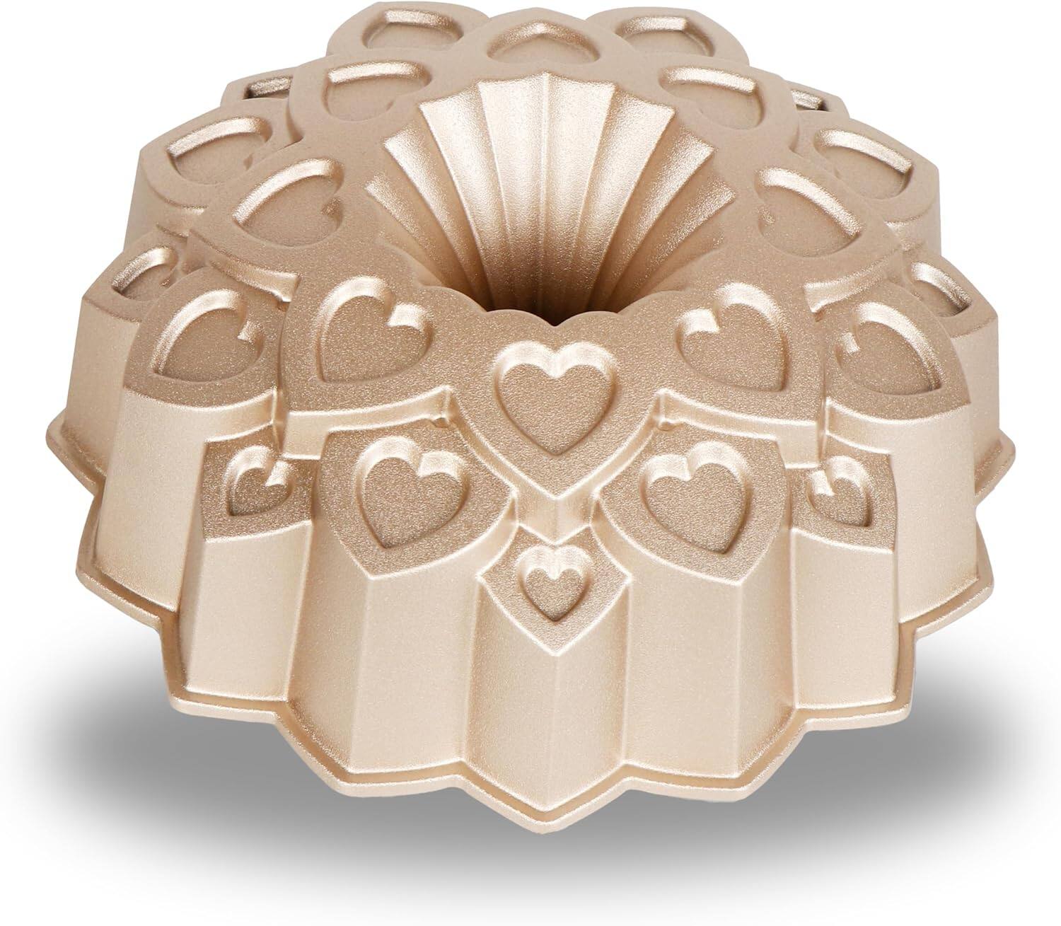 Baker's Secret - Fluted Cake Pan, Cast Aluminum 2 Layers Nonstick Coating (Amour) - Champagne Gold