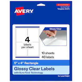 Avery - Avery® Glossy Rectangle Labels, 5" x 4", 40 Total - Clear