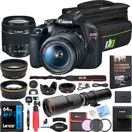 Bundle - Canon - T7 EOS Rebel DSLR Camera EF-S 18-55mm f/3.5-5.6 IS II + 500mm Telephoto Lens Kit