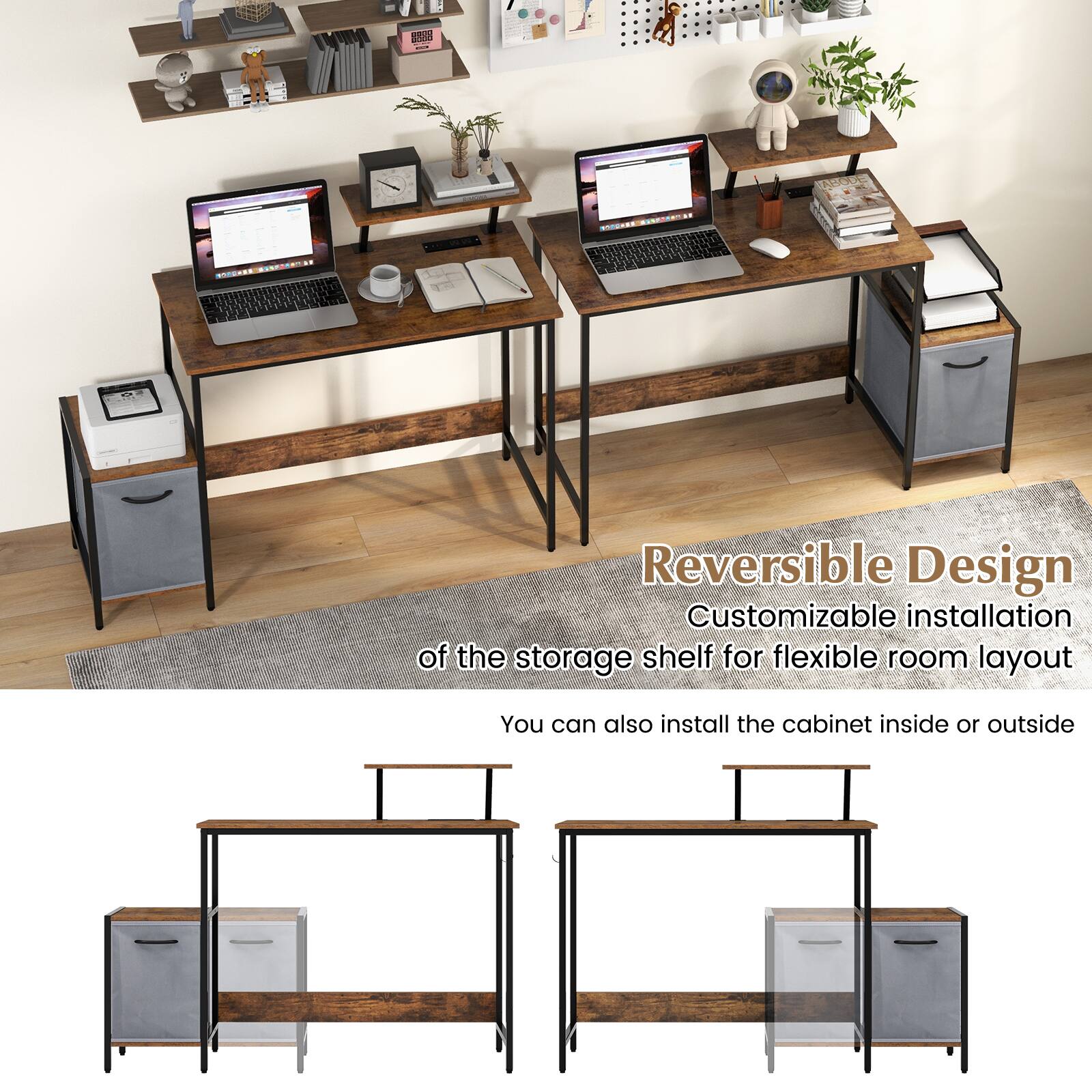 Reversible Design
Customizable installation of the storage shelf for flexible room layout
You can also install the cabinet inside or outside