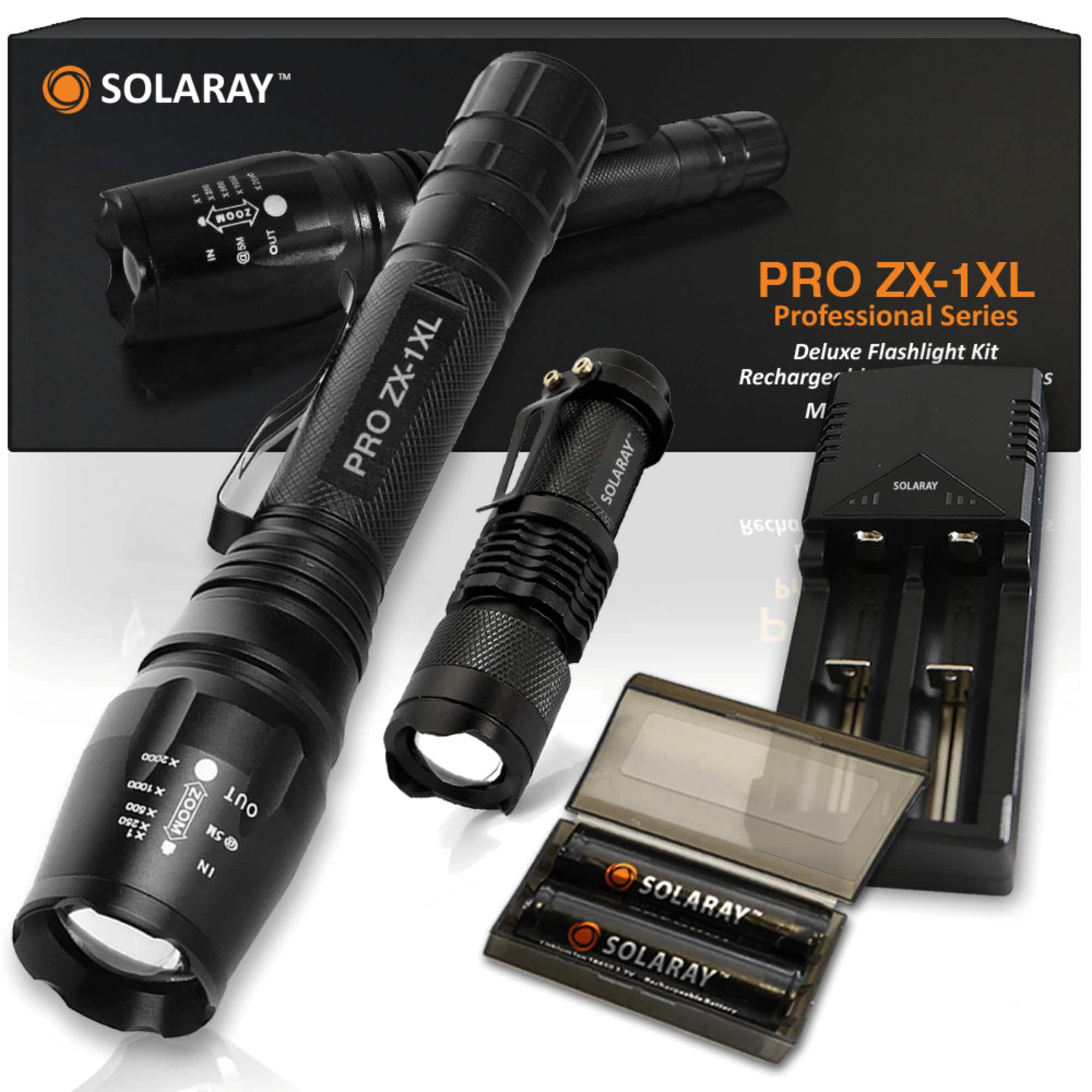 Solaray ZX 1XL 18650 LED Tactical Flashlight Kit Black ZX-1XL-KIT