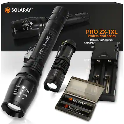 SOLARAY
PRO ZX-1XL
Professional Series Deluxe Flashlight Kit
Rechargeable
SOLARAY
PRO ZX-1XL
SOLARAY
SOLARAY