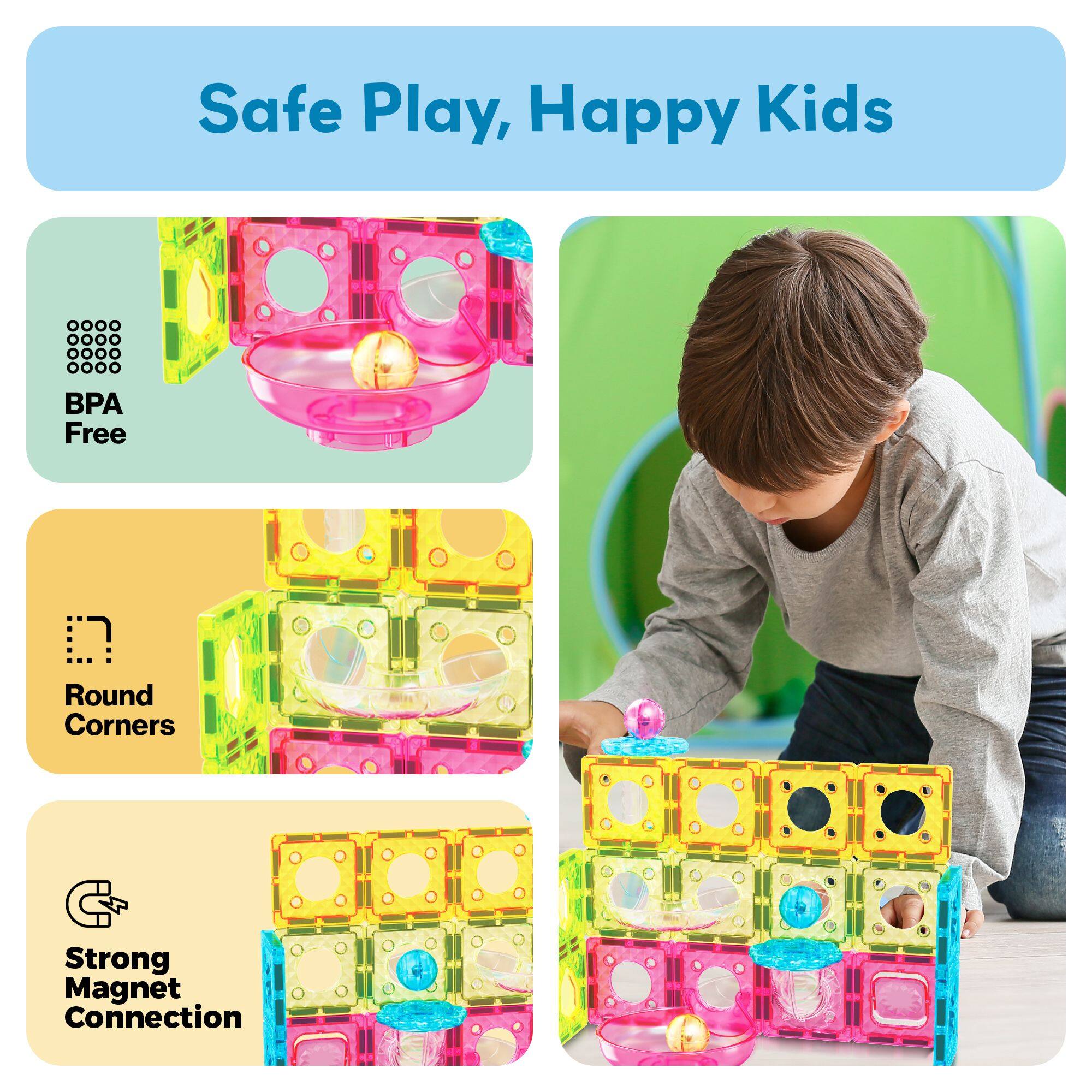 Safe Play, Happy Kids

BPA Free
Round Corners
Strong Magnet Connection