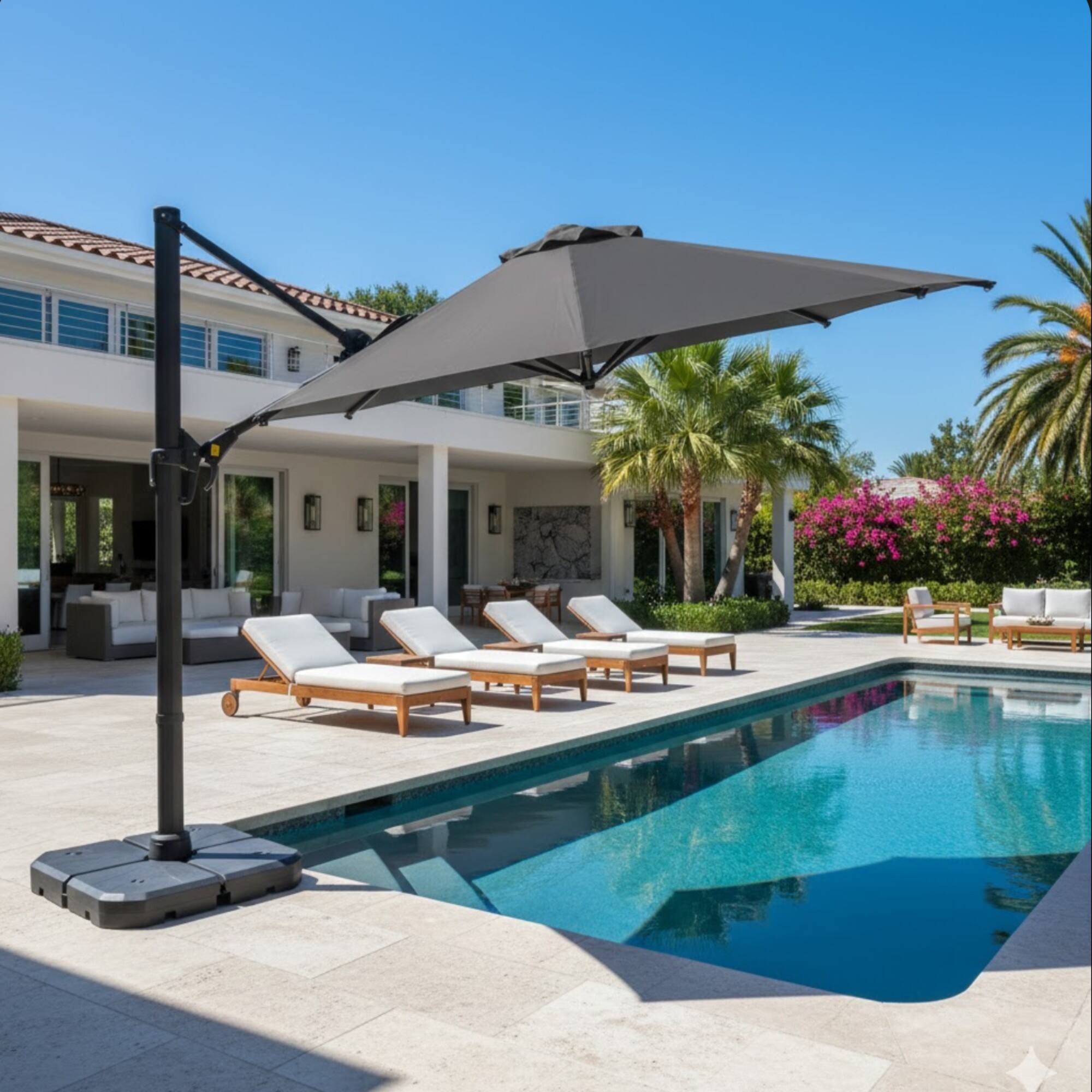 Angle. Mondawe - 10 Ft Square Cantilever Patio Umbrella with 360° Rotation & Tit Adjustment - Grey.