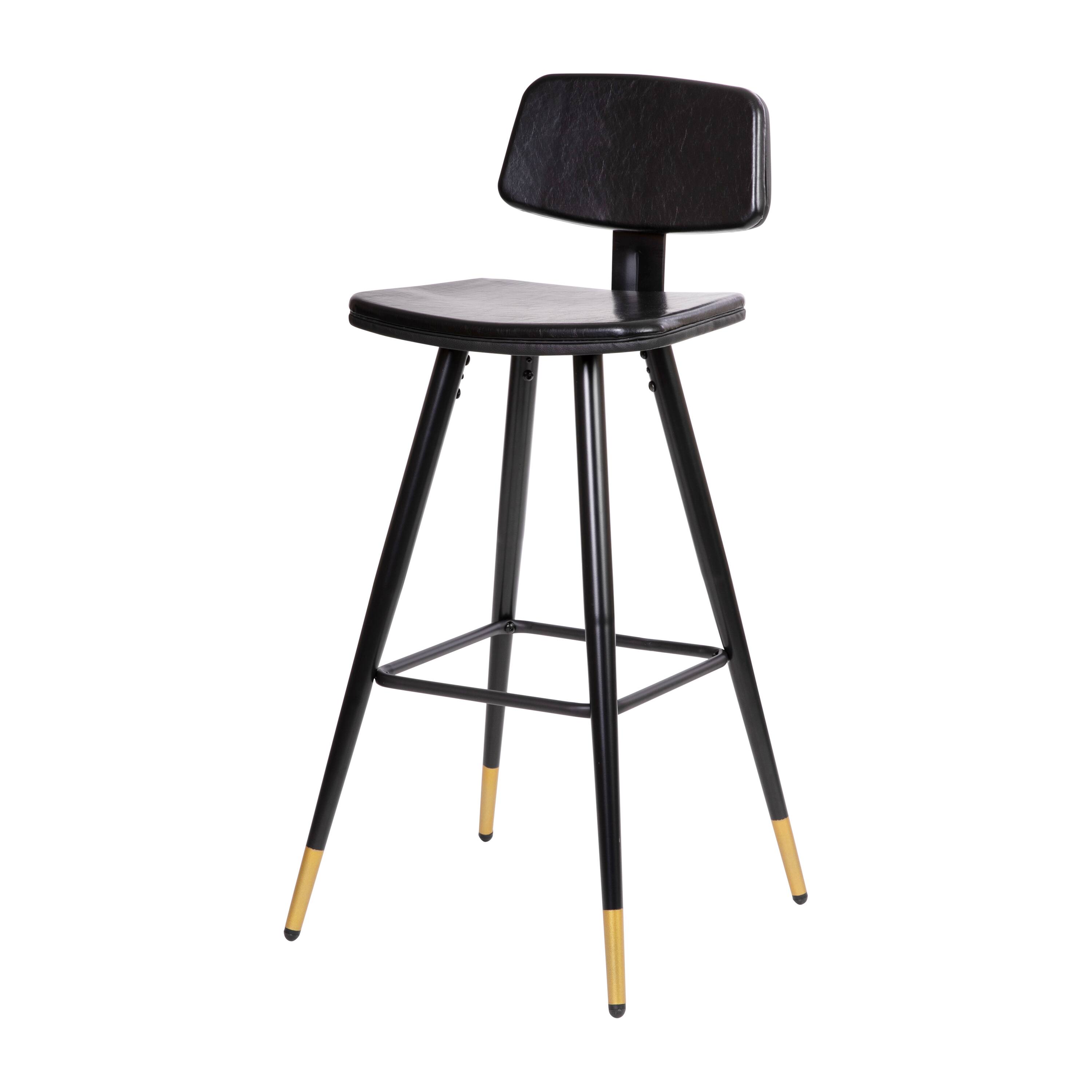 Alt View 20. Alamont Home - Kora Commercial Grade Low Back Barstools-LeatherSoft Upholstery-Iron Frame-Integrated Footrest-Gold Tipped Legs-Set of 2 - Black.