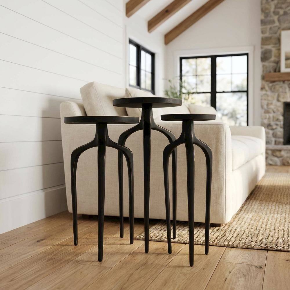 Alt View 4. Starlight Canyon Home - Round Modern Side Table Set of 3, Contemporary Accent Table for Living Room - Black.