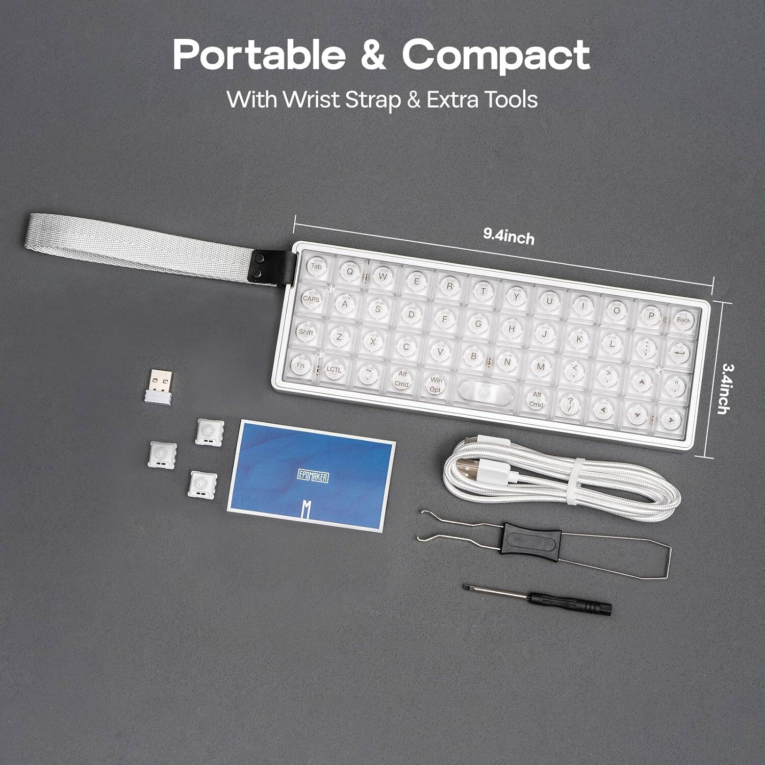 Portable & Compact With Wrist Strap & Extra Tools  
9.4 inch  
1 Tab Q W E R T Y U I O P  
A S D F G H J K L  
Z X C V B N M  
Caps Shift Fn LCTL  
9.4 inch  
3.4 inch