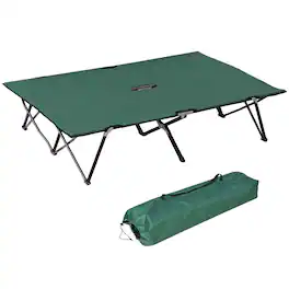 Outsunny - 2 Person Folding Camping Cot for Adults, 50" Extra Wide Outdoor Portable Sleeping Cot with Carry Bag - Green