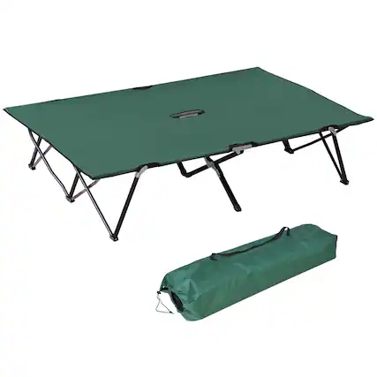Front. Outsunny - 2 Person Folding Camping Cot for Adults, 50" Extra Wide Outdoor Portable Sleeping Cot with Carry Bag - Green.