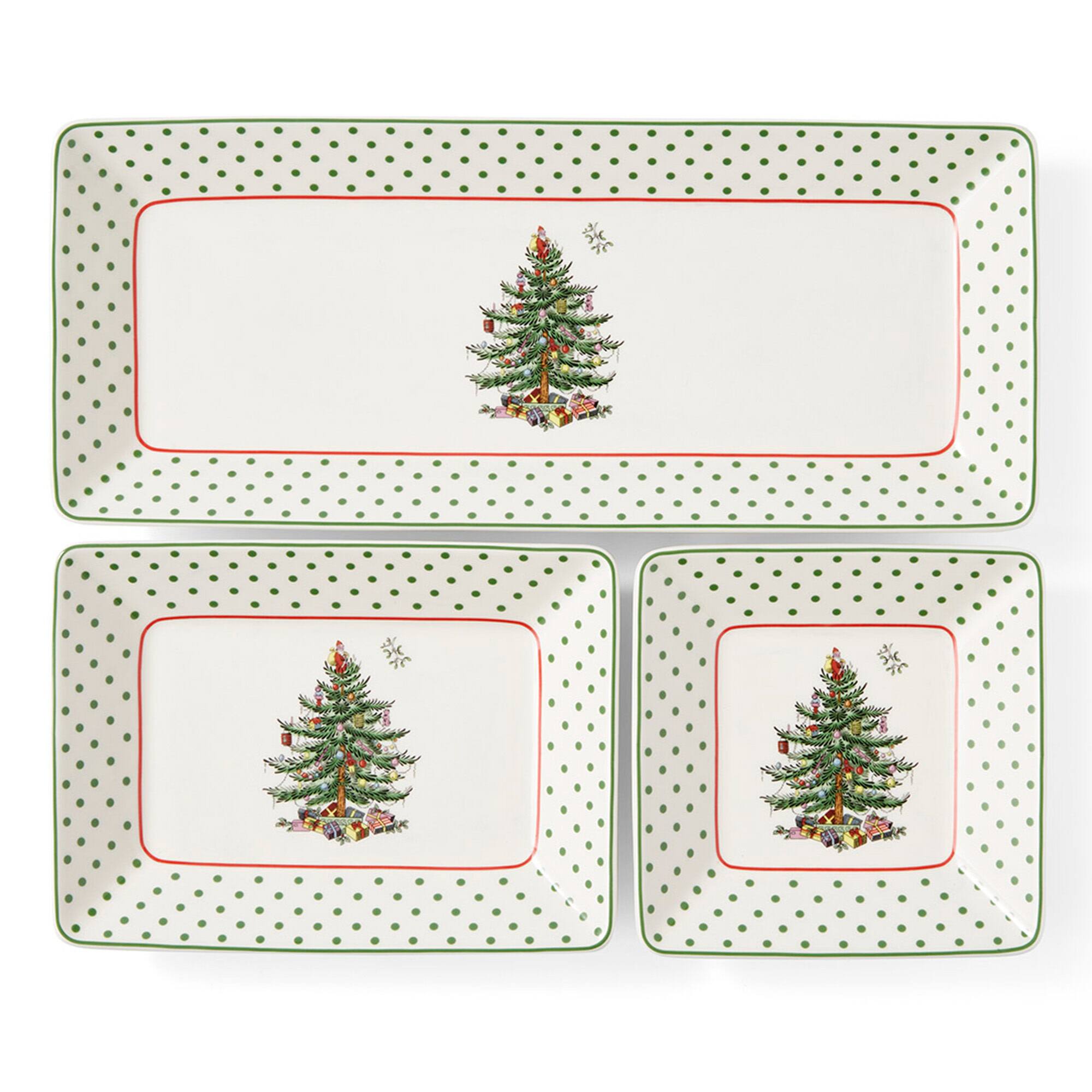 Front. Spode - Spode Christmas Tree Collection 3-Piece Traditional Nesting Trays Polka Dot - Multicolored.