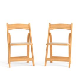 Emma + Oliver - 2 Pack Wedding Party Event Wood Folding Chair with Vinyl Padded Seat - Natural