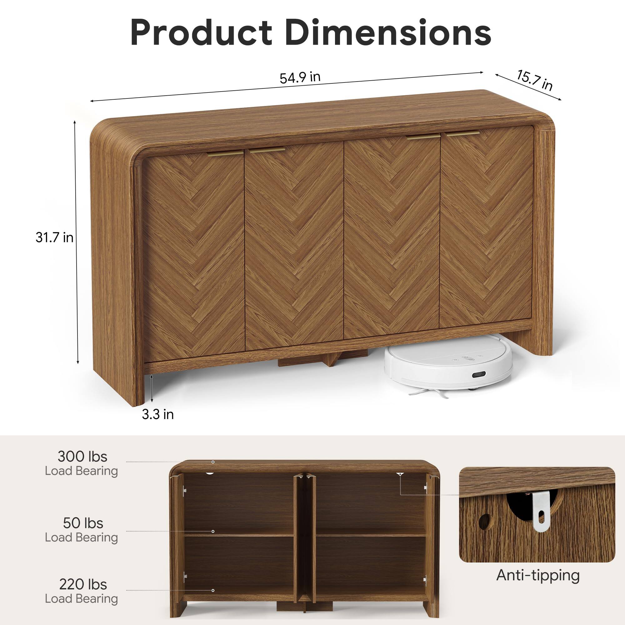 Product Dimensions: 54.9 in x 15.7 in x 31.7 in x 3.3 in

Load Bearing: 300 lbs, 50 lbs, 220 lbs

Anti-tipping